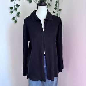 Womens Y2K Double Zip Black Sweater Wool Blend, Size L/XL